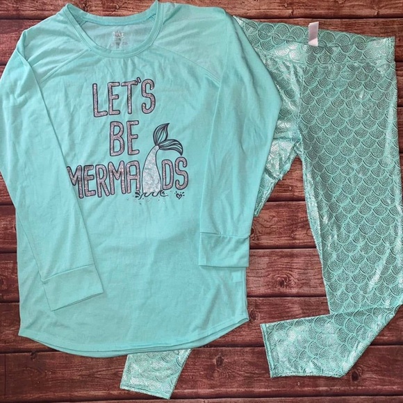 Justice Girls Aqua 'Let's Be Mermaids' Pajama Set Size 20 - Picture 1 of 1